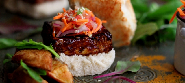 Tamarind-Glazed Tofu Sliders with Kachumbar Slaw