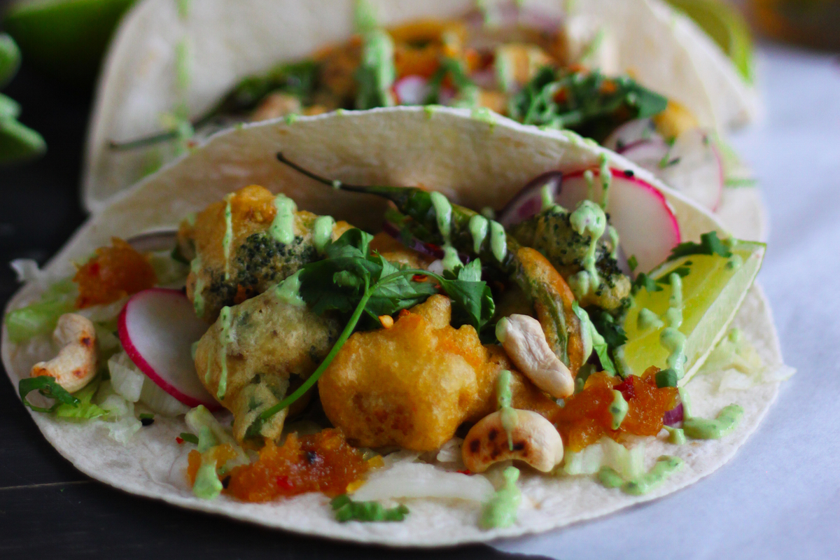 Vegan Masala Cauliflower and Broccoli Tacos with Avocado Sauce Large