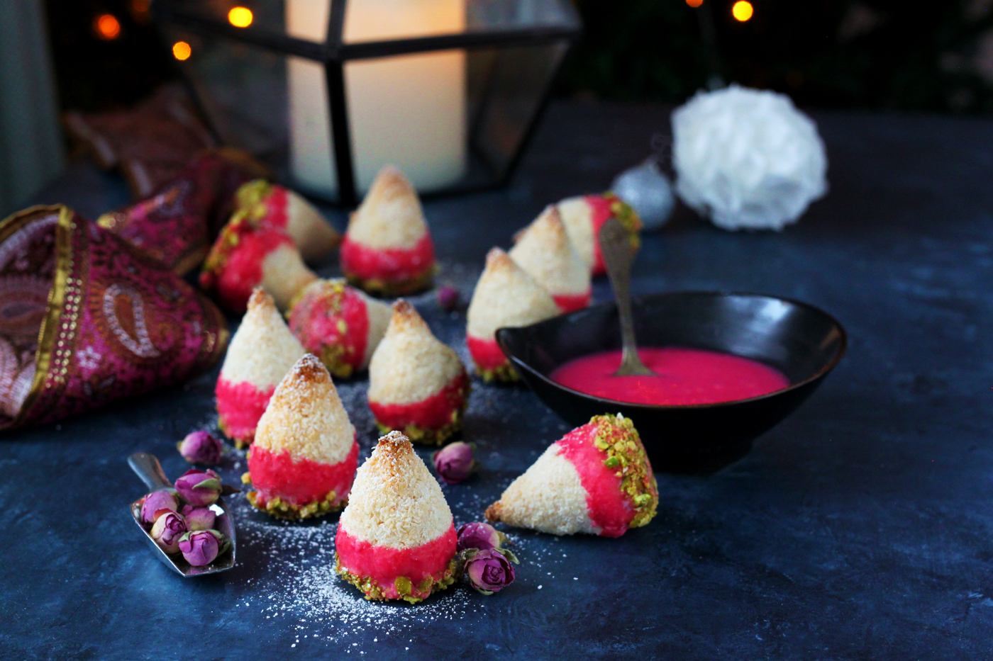 Eggless Pistachio-Rose Macaroons