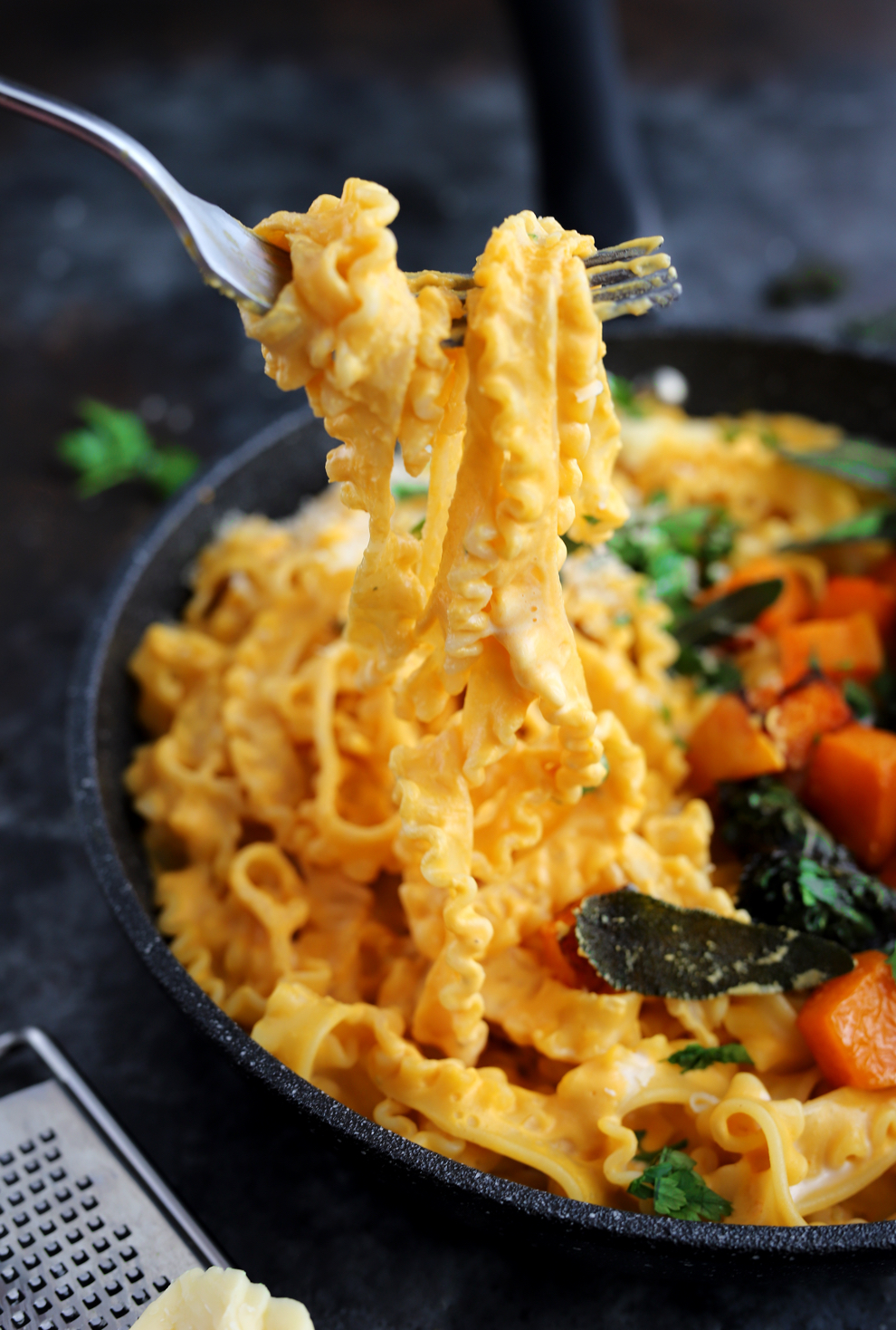 Squash & Mascarpone Pasta with Crispy Kalettes