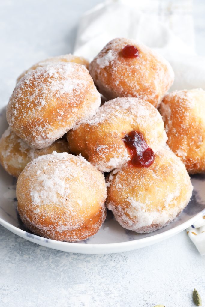 Vegan Raspberry Jam Doughnuts with Cardamom Sugar