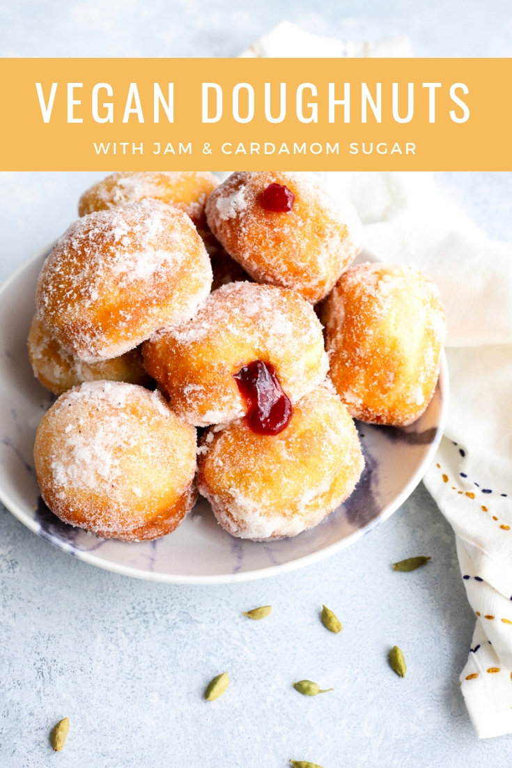 Vegan Raspberry Jam Doughnuts with Cardamom Sugar