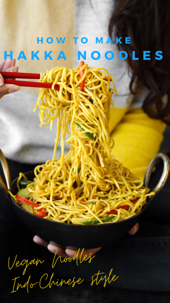 Hakka Noodles are an any time, any place noodle affair. This vegetarian version makes for a delicious lunch or dinner. Serve them with other Indo-Chinese favourites such as Chilli Paneer or Gobi Manchurian, or simply as they are. These Vegetarian Hakka Noodles are the ultimate quick meal.