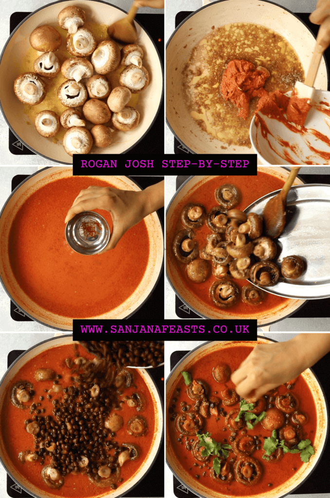 mushroom chickpea rogan josh step by step vgeetarian