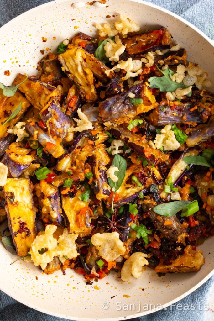 Indo Chinese aubergine stir fry recipe