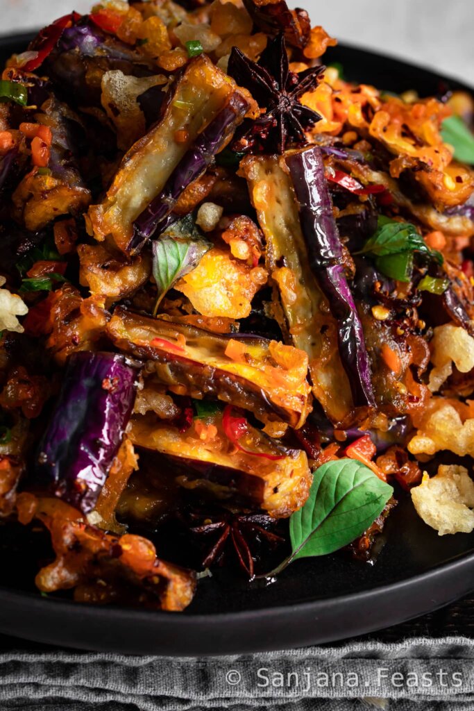 Indo Chinese aubergine stir fry recipe