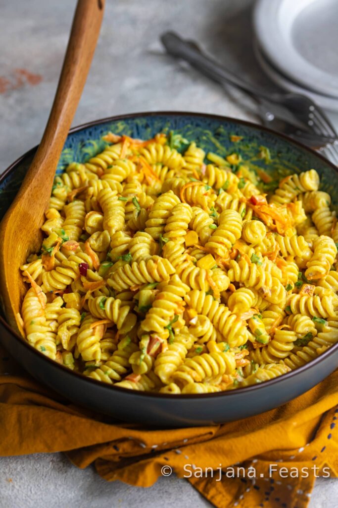Delicious Indian Pasta salad with curry spices