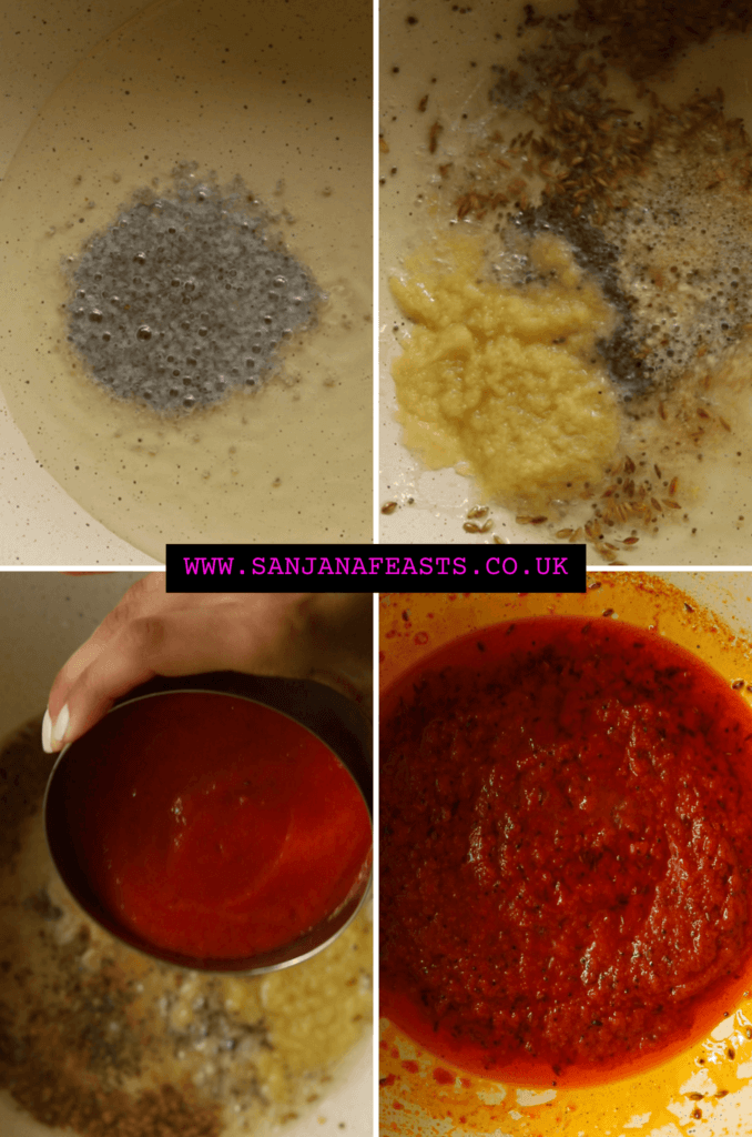 Temper the spices for the cabbage masala