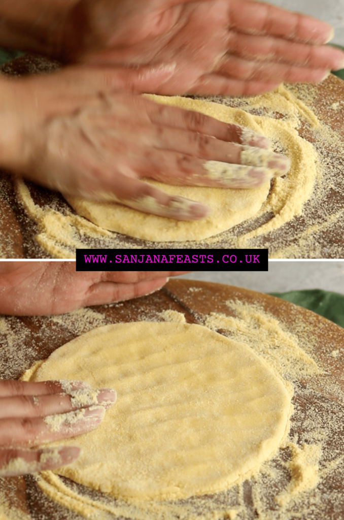 pat the dough using hands to prevent cracks