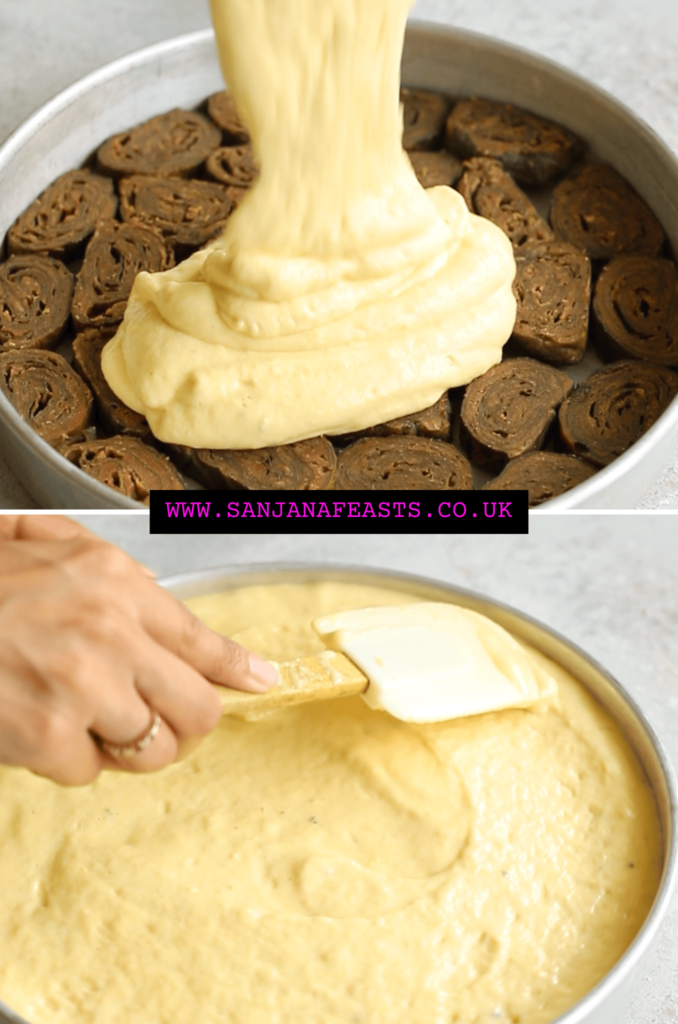 Patra Dhokla sanjana feasts pouring batter