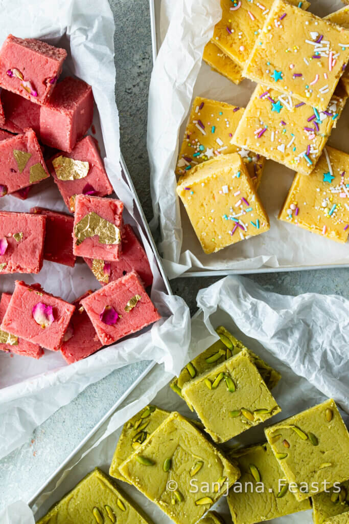 Delicious barfi flavours pistachio milk and strawberry barfi