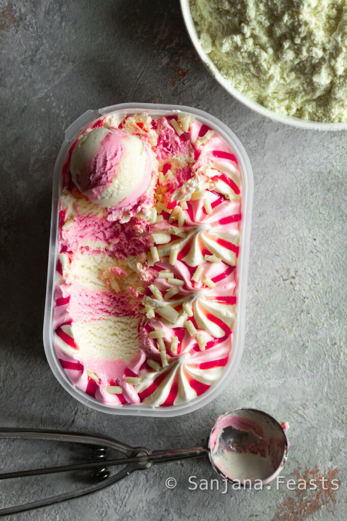 Strawberry Barfi Recipe (2 Ingredients) ice cream tub