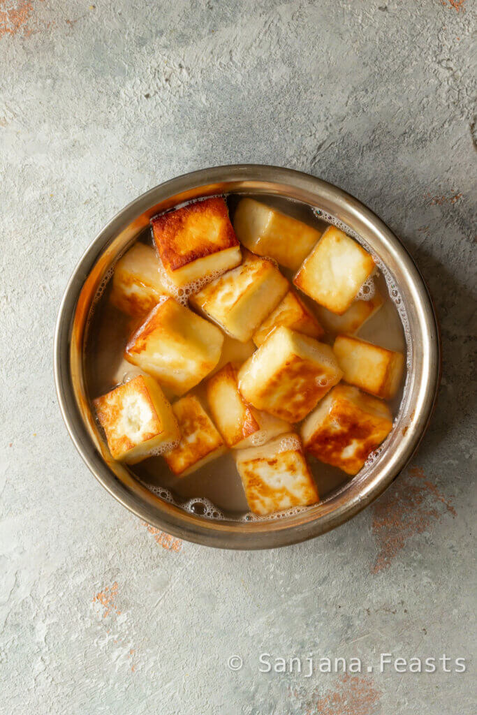 soak the paneer in hot water to soften
