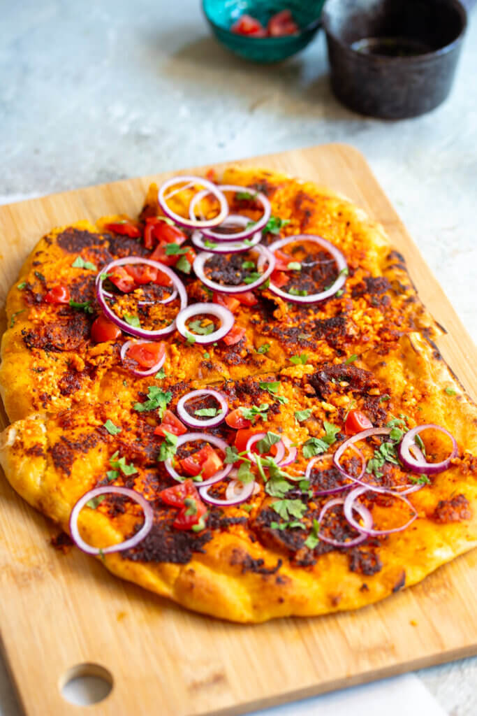 tandoori paneer lahmacun vegetarian cheese turkish pizza