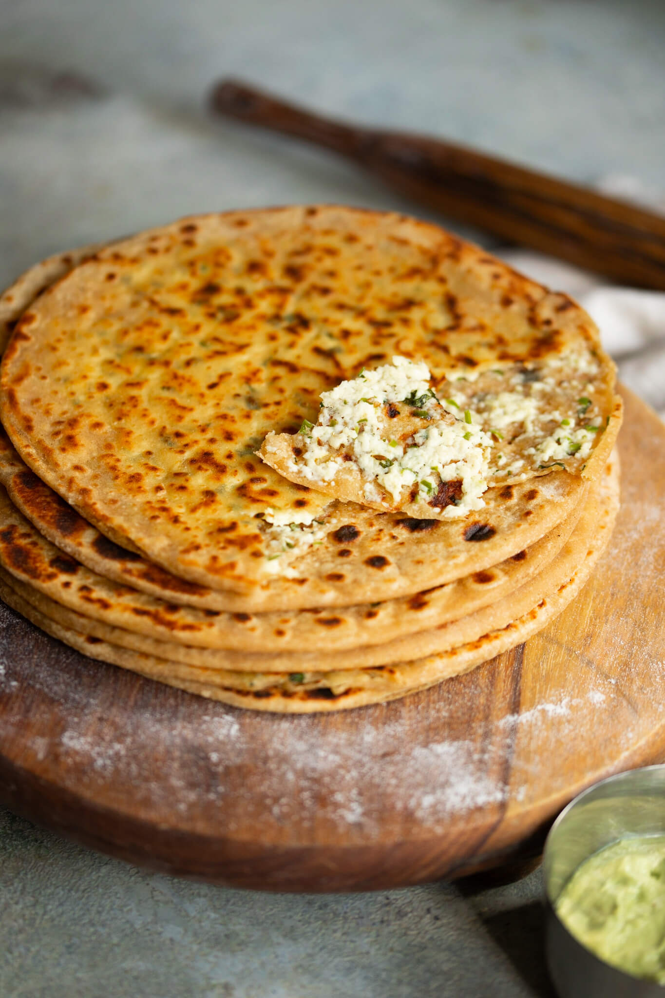 stack of homemade paneer paratha