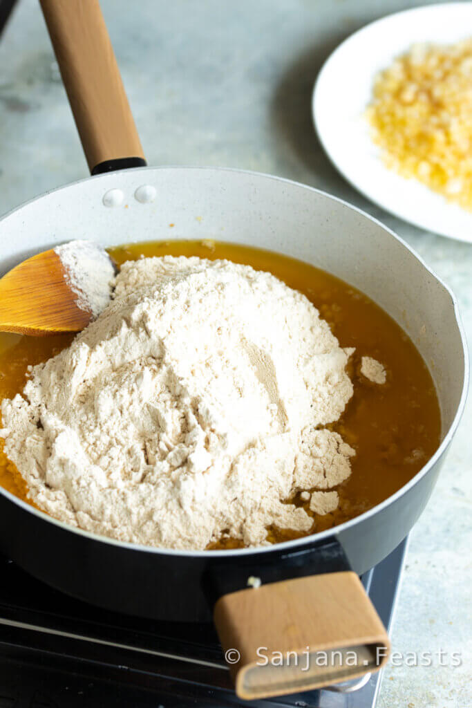 toast the flour in ghee